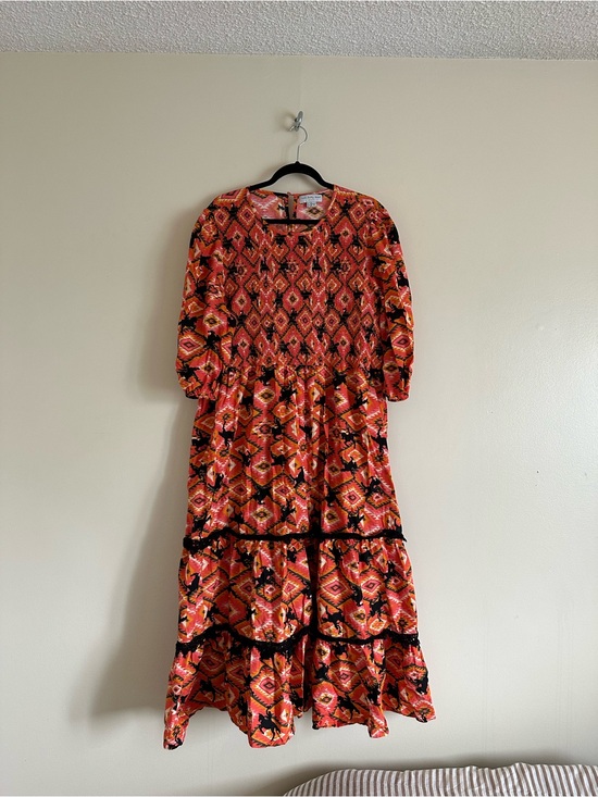 Never Fully Dressed Dresses & Skirts - Never Fully Dressed Orange & Black Printed Tiered Maxi Dress